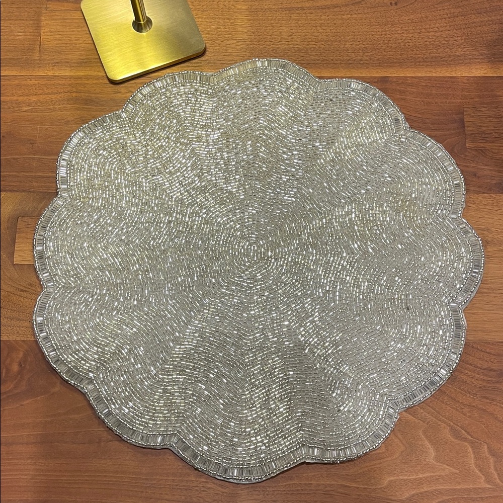 Elegant Silver Beaded Placemat